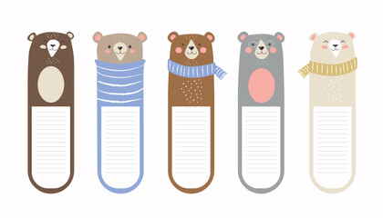 Wall Mural - kawaii bookmarks with animals set. collection of graphic elements for website. place for taking note