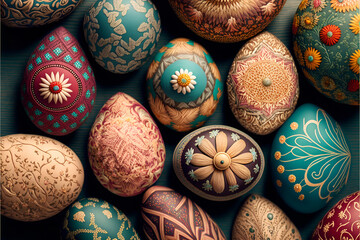 Many Easter eggs decorated, Made by AI, Artificial intelligence