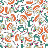 Fototapeta Abstrakcje - Seamless vector pattern with cute little bear skydiver, Design concept for kids textile print, nursery wallpaper, wrapping paper. Cute funny background.