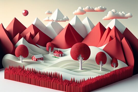 3d vector art landscape colorful illustration made with Generative AI