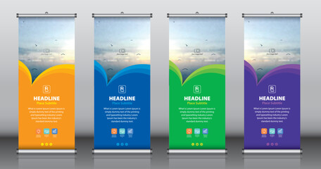 Wall Mural - Roll up banner design template vector, abstract background, modern x-banner, rectangle size