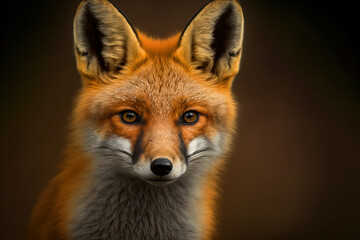 Wall Mural - cute red fox in winter forest. making eye contact. digital art
