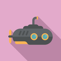 Poster - Ocean submarine icon flat vector. Underwater ship. Deep vehicle