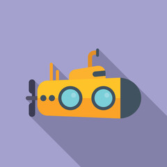 Poster - Funny submarine icon flat vector. Underwater ship. Periscope deep