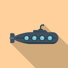 Poster - Childish submarine icon flat vector. Underwater ship. Cute bathyscaphe