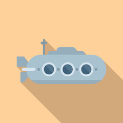 Poster - Army submarine icon flat vector. Sea ship. Marine toy