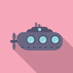 Poster - Retro submarine icon flat vector. Sea vehicle. Army marine ship