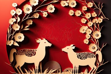 paper cut style, Chinese New Year, stock illustration Chinese New Year, Chinese Zodiac, Chinese Culture, Backgrounds