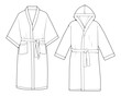 Set of bathrobe vector. Line art vector bathrobe isolated on white background for coloring book.
