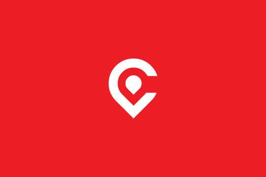 Minimal Awesome Trendy Professional Letter C Location Logo Design Template On Red Background
