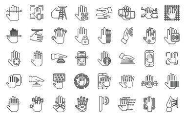 Poster - Palm scanning icons set outline vector. Biometric signature. Facial smartphone