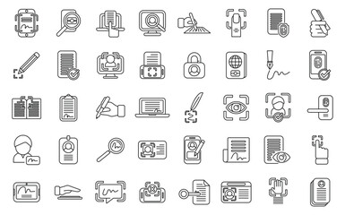 Poster - Handwriting identification icons set outline vector. Access approve. Biometric finger