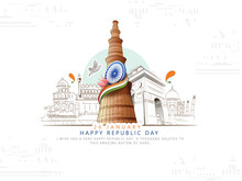 Vector Sketch Of  Indian Monuments For India Republic Day (26 January).