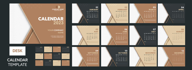 Canvas Print - The 2023 Year, Annual Yearly Desk Calendar with Planner and Organiser with Photo or Image Placeholder.