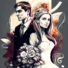 Wall Mural - Wedding Vector Art AI Generated