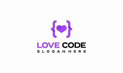 Wall Mural - Love Code Logo designs concept vector, Coding template logo