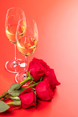 Wall Mural - Valentines day card with champagne and rose flowers