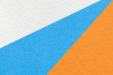 Old Craft White, Blue And Orange Color Paper Background. Vintage Abstract Turquoise Cardboard With Gradient