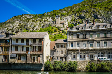 Wall Mural - View on the small town of Saint Beat Lez and the medieval castle in the South of France