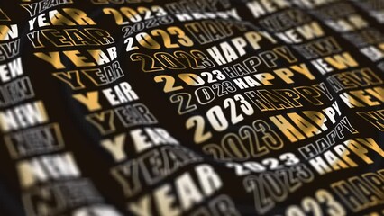 Canvas Print - New year 2023, beautiful background, new year celebration. Animated text that says Happy New Year 2023. 3D Illustration