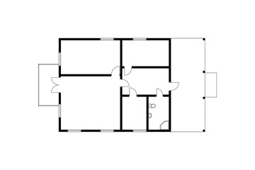 Wall Mural - Black  floor plan of a modern unfurnished apartment isolated on white background. Vector blueprint suburban house  for your design.  Interesting architectural project.