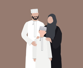 Omani Arabic family, parents and their son