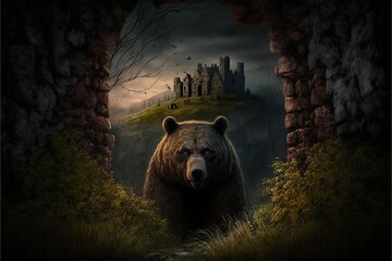 predatory wild animals - scary background in the dark - bear