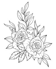 outline hand drawn rose flower bouquet decoration