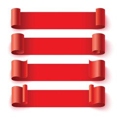 Aufkleber - Set of curled red paper banners with realistic shadow on white background