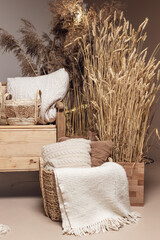 Baskets made of natural materials for home interior decor