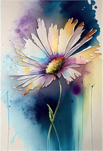 Daisy Flower Watercolor Painting Abstract Generative AI
