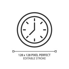 Canvas Print - Clock face pixel perfect linear icon. Displaying time. Showing hours and minutes. Timekeeping tool. Thin line illustration. Contour symbol. Vector outline drawing. Editable stroke. Arial font used