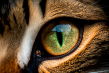 Macro View Of Cats Eye. Close Up Of Green And Yellow Cat Eye, Generative Ai