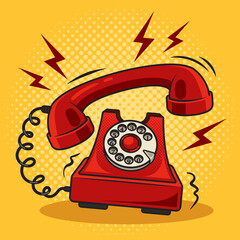 Red phone hot from calls pinup pop art retro vector illustration. Comic book style imitation.
