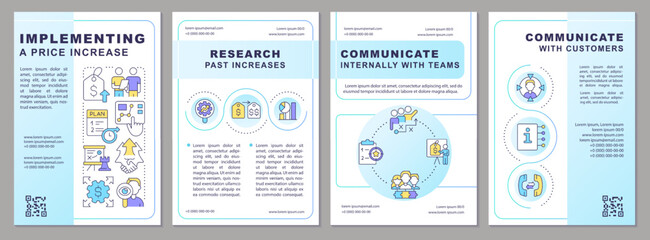 Implementing price increase light blue brochure template. Leaflet design with linear icons. Editable 4 vector layouts for presentation, annual reports. Arial-Black, Myriad Pro-Regular fonts used