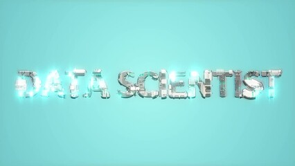 Poster - bright electrical light shining blue cybernetical text DATA SCIENTIST - loop video