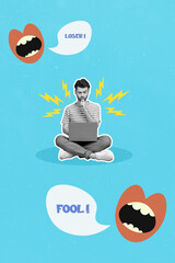 Aufkleber - Photo sketch collage graphics artwork picture of depressed guy getting hate messages modern device isolated drawing background