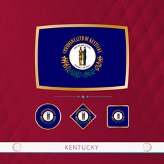 Wall Mural - Set of Kentucky flags with gold frame for use at sporting events on a burgundy abstract background.