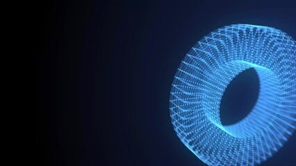Poster - Animation of blue abstract lines and dots turning into a rotating geometric shape. Network connection. An archive of data in the form of a plexus of blue dots and lines. Animation in 4K format
