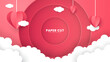 Romantic love paper cut background with cloud ornament. Suitable for banners, posters, flyers, brochures or presentation backgrounds