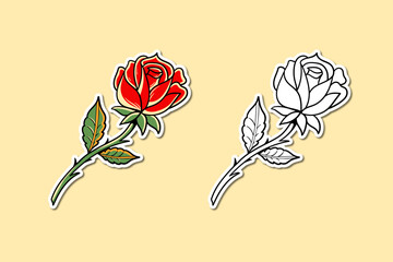 Wall Mural - Illustration sticker of a rose flower traditional tattoo design