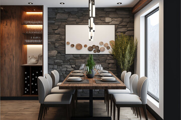 Wall Mural - Luxury house modern room with dining table by Generative AI