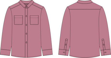 Wall Mural - Blank shirt with pockets and buttons technical sketch. Pudra color. Unisex casual shirt mock up.