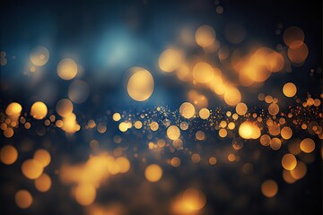 Wall Mural - Golden and blue abstract bokeh on shiny background. Holiday concept. Generative ai.