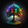 The World Tree with chakras and butterflies, facilitation of meditation, well-being and reflection