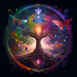 The World Tree with chakras and butterflies, facilitation of meditation, well-being and reflection