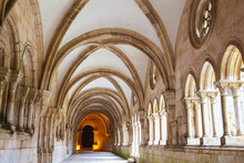 Vaulted Cloister At The Historic Alcobaca Monastery; Alcobaca, Oeste Region, Central Portugal