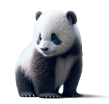 Cute Baby Panda Cub, 3D Illustration On Isolated Background