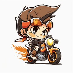 Sticker -  a cartoon character riding a motorcycle with a helmet on and a helmet on. Generative AI