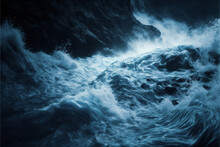 Powerful Ocean Waves At Night. Created With Generative AI.